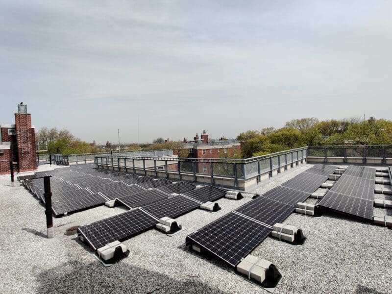 Solar panels on flat gravel roof