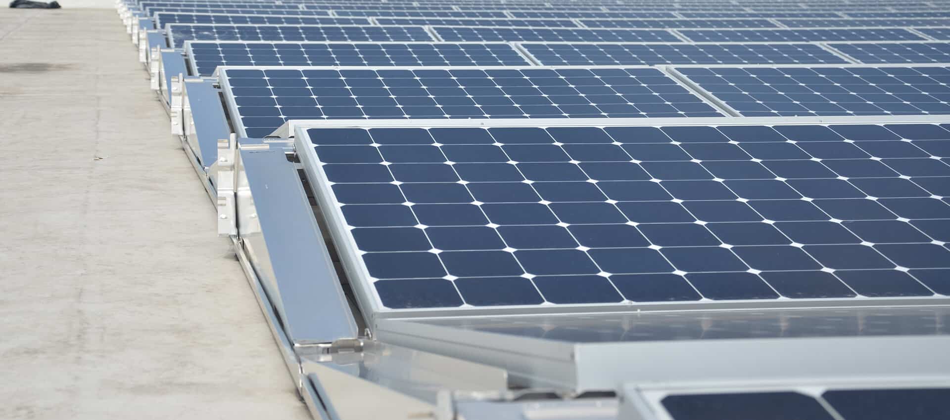 Close-up of rows of solar panels