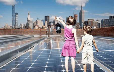 NYC solar roof with kids and lantern